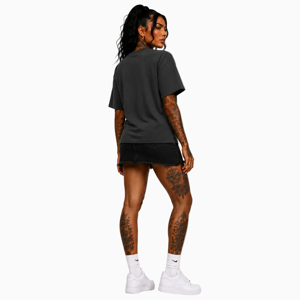 RU LADY - OVERSIZED MAJESTIC TEE HEAVY - WASHED BLACK ON BLACK