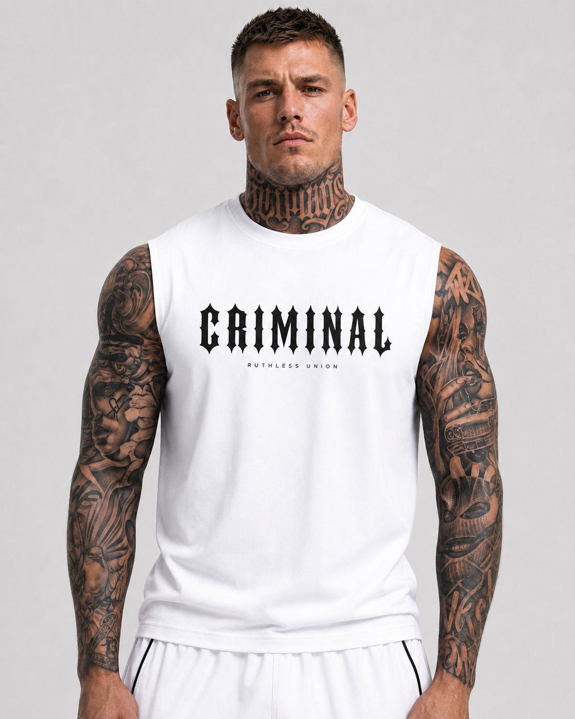 Criminal Sleeveless Oversized Tee White