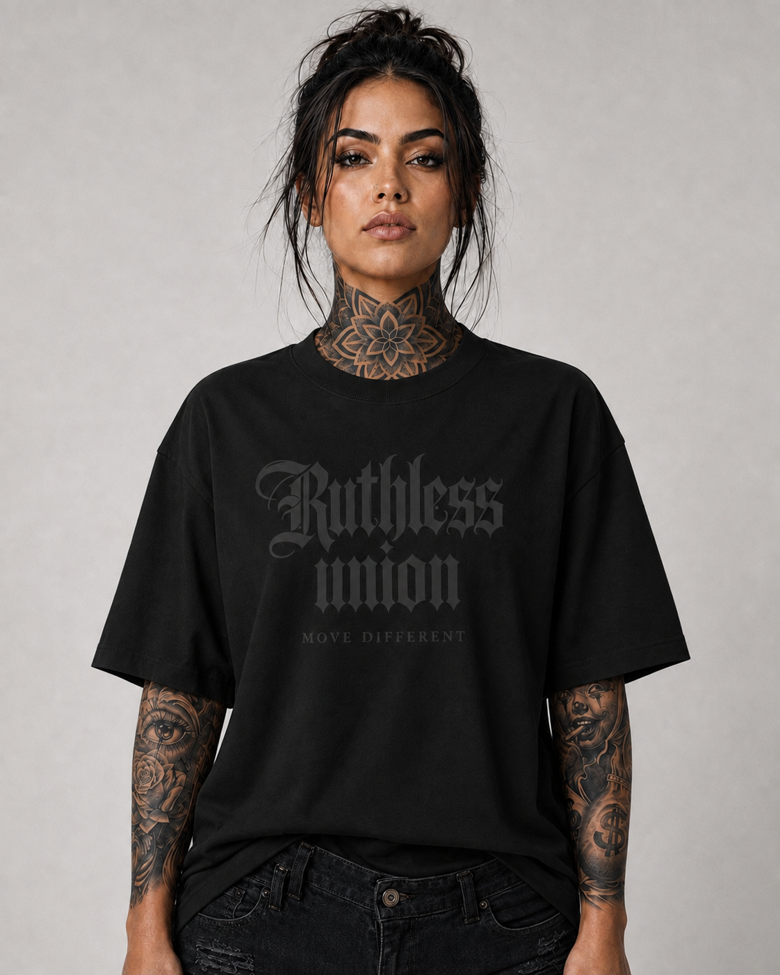 Elite Oversized Tee Black on Black Women