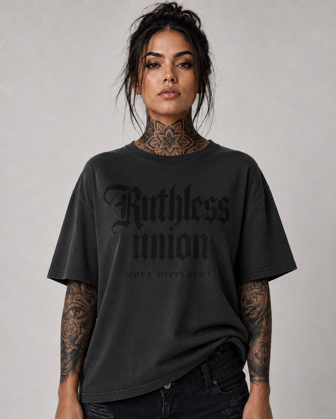 Majestic Oversized Washed Tee Black on Black Women