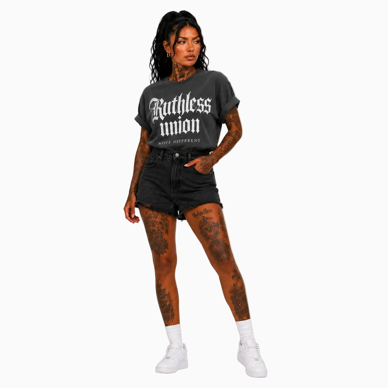 RU LADY - OVERSIZED MAJESTIC TEE HEAVY - WASHED BLACK