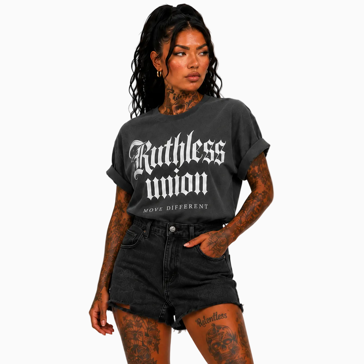 RU LADY - OVERSIZED MAJESTIC TEE HEAVY - WASHED BLACK