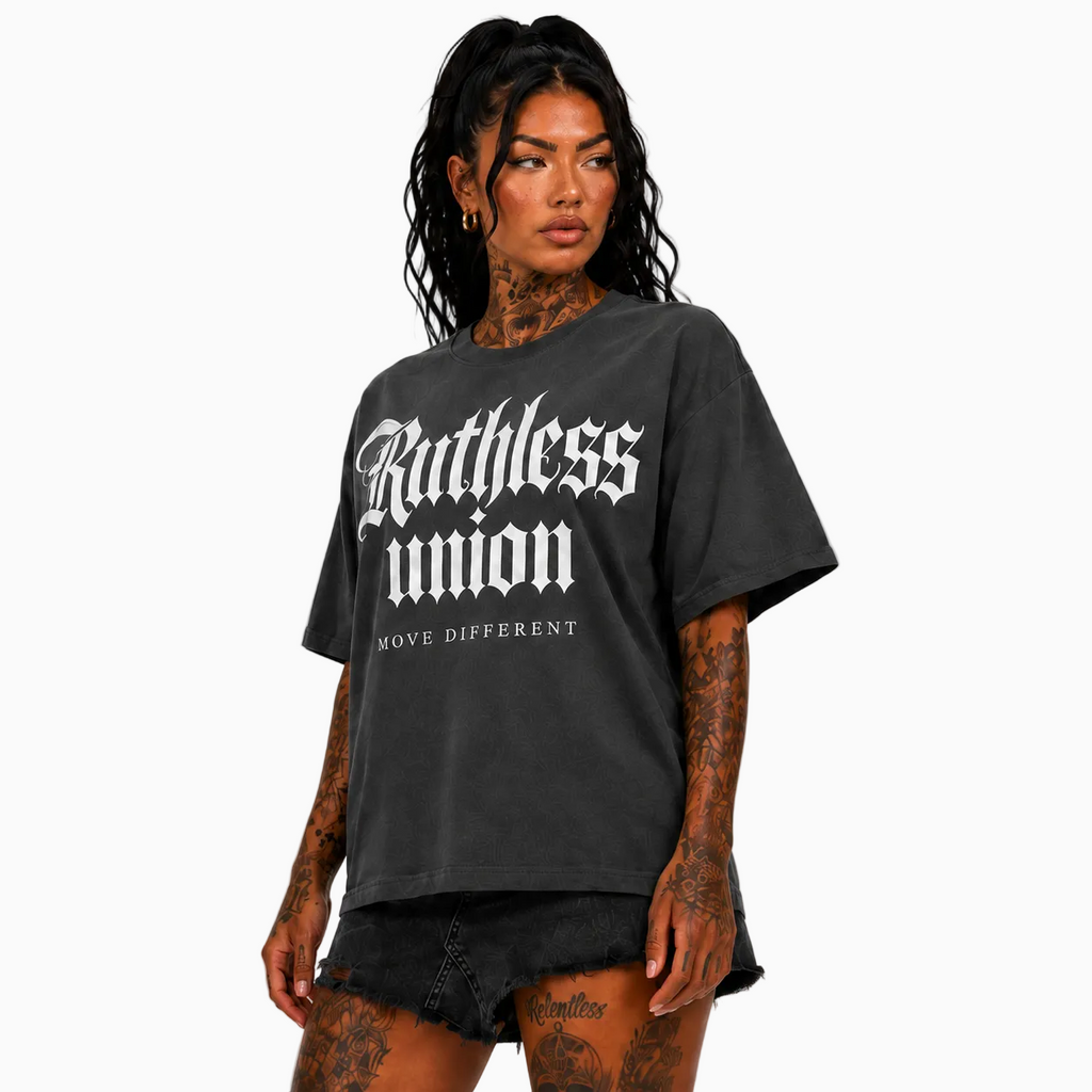 RU LADY - OVERSIZED MAJESTIC TEE HEAVY - WASHED BLACK