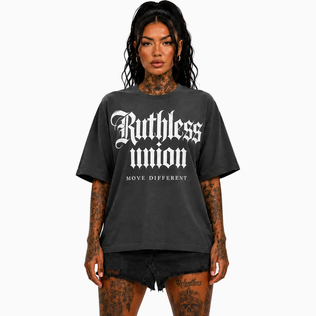RU LADY - OVERSIZED MAJESTIC TEE HEAVY - WASHED BLACK
