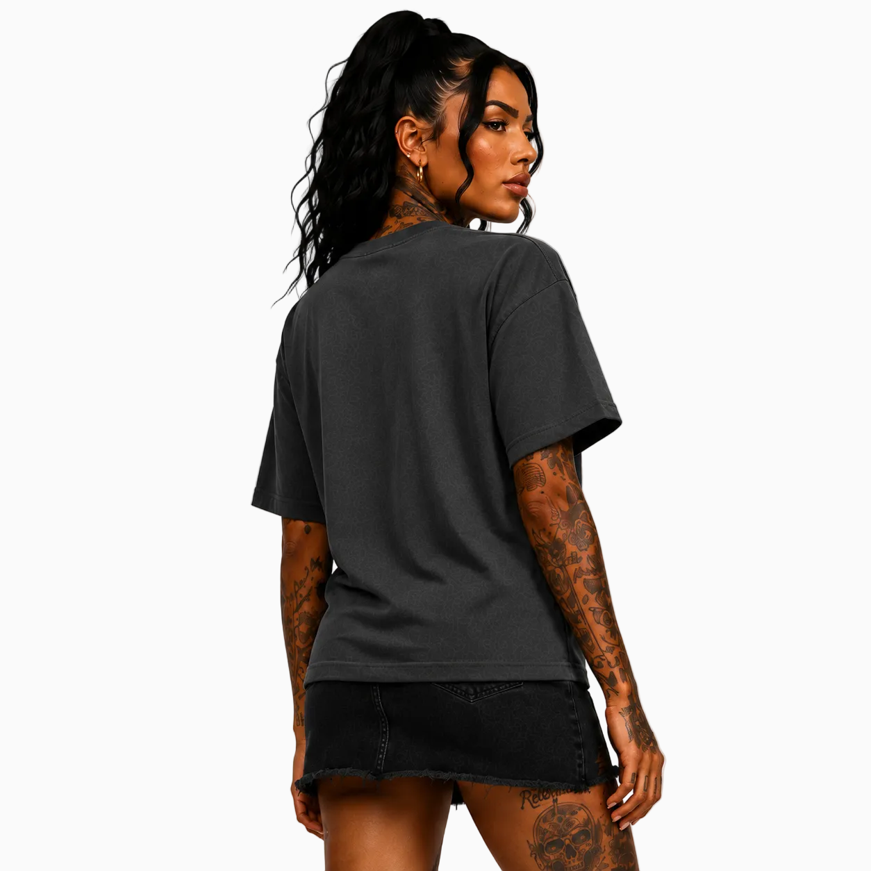 RU LADY - OVERSIZED MAJESTIC TEE HEAVY - WASHED BLACK ON BLACK