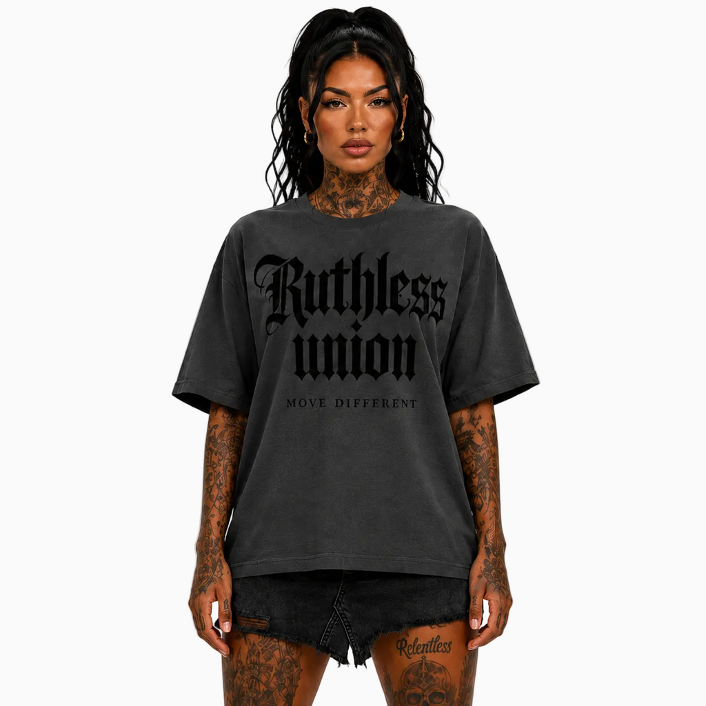 RU LADY - OVERSIZED MAJESTIC TEE HEAVY - WASHED BLACK ON BLACK