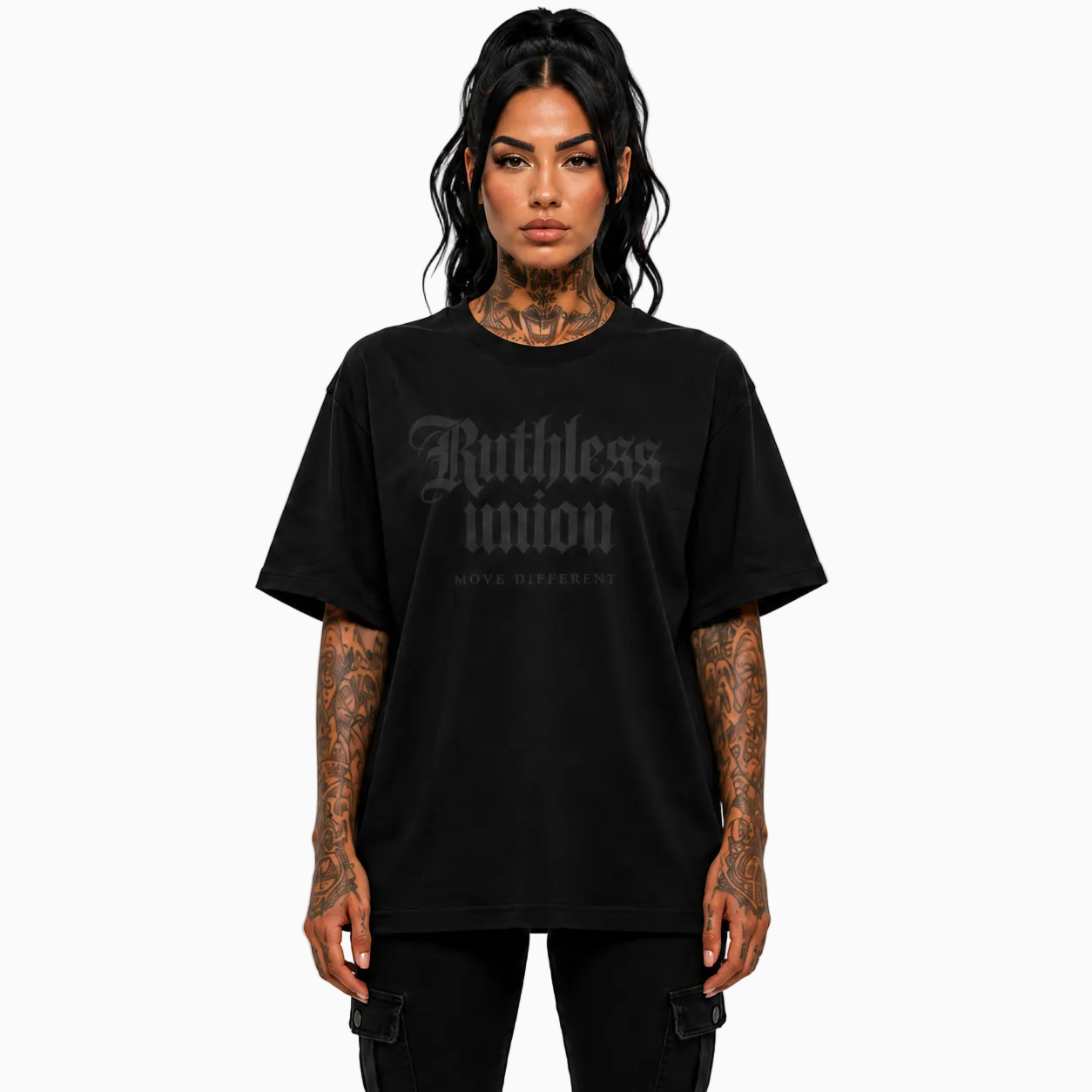 RU LADY - OVERSIZED ELITE TEE - BLACK ON BLACK