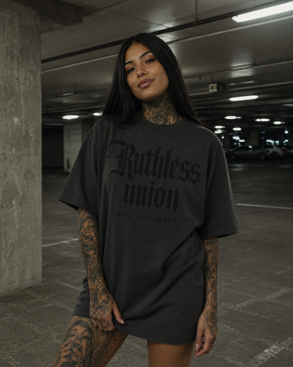 Majestic Oversized Washed Tee Black on Black Women