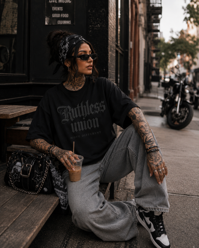 Elite Oversized Tee Black on Black Women