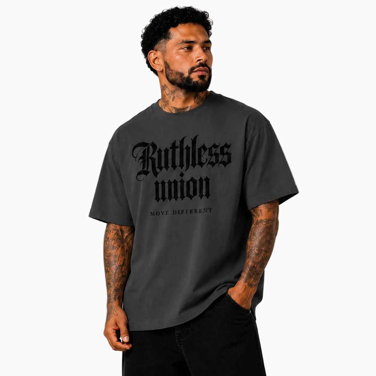 RU OVERSIZED - MAJESTIC TEE HEAVY - WASHED BLACK ON BLACK